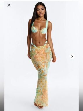 Fashion Nova Mint and Peach Paisley Swim Sarong Cover-Up